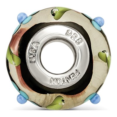 Sterling Silver Fenton Glass Blue Floral Bead – view 3