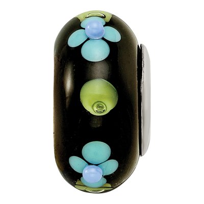 Sterling Silver Fenton Glass Blue Floral Bead – view 5