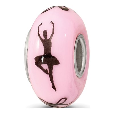 Sterling Silver Pink Ballerina Fenton Glass Bead