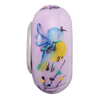 Sterling Silver Hand-Painted Fenton Glass Bird Bead – view 5