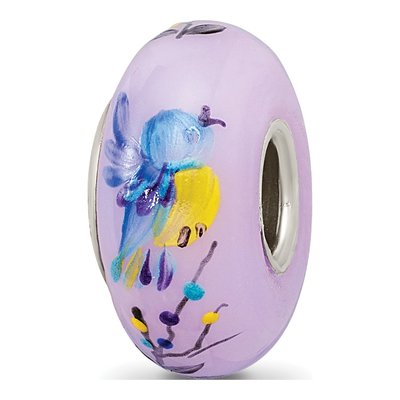 Sterling Silver Hand-Painted Fenton Glass Bird Bead