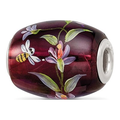 Sterling Silver Purple Magnolia Fenton Glass Bead