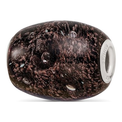Sterling Silver Black Glitter Fenton Glass Bead