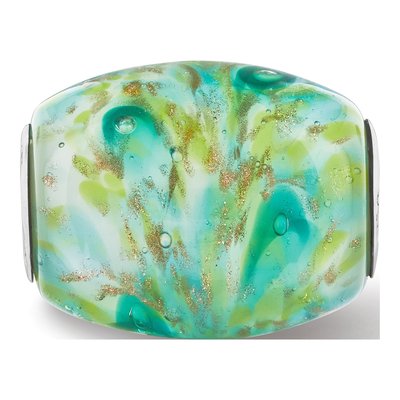 Sterling Silver Multi-Color Green Glitter Glass Bead – view 5