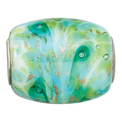 Sterling Silver Multi-Color Green Glitter Glass Bead – view 6
