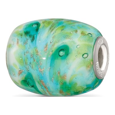Sterling Silver Multi-Color Green Glitter Glass Bead