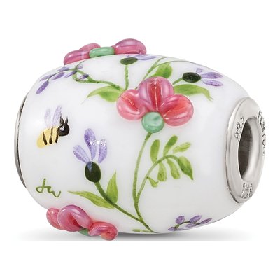 Sterling Silver Hand-Painted Fenton Glass Bead