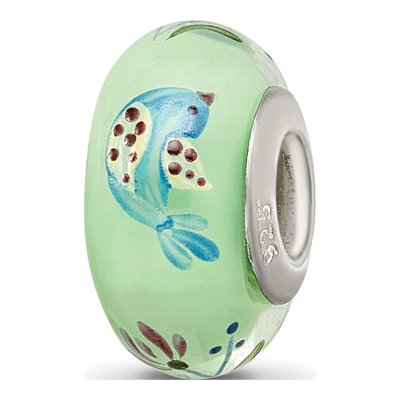 Sterling Silver Hand-Painted Fenton Glass Bead