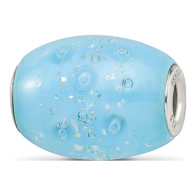 Sterling Silver Blue Frosted Fenton Glass Bead