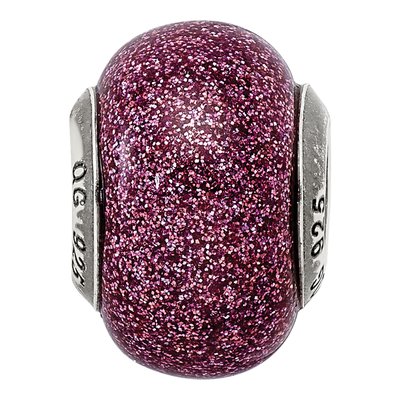 Sterling Silver Pink Glitter Glass Bead – view 4