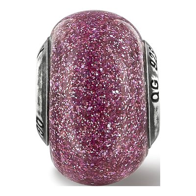 Sterling Silver Pink Glitter Glass Bead – view 7