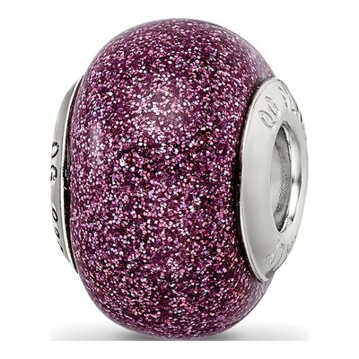 Sterling Silver Pink Glitter Glass Bead