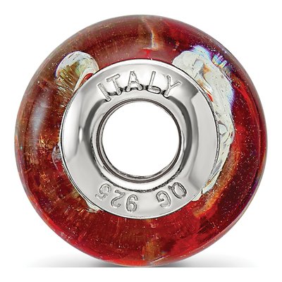 Sterling Silver Red Glass Heart Bead – view 3