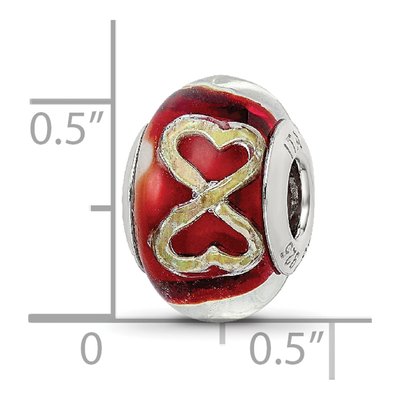 Sterling Silver Red Glass Heart Bead – view 5