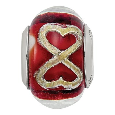Sterling Silver Red Glass Heart Bead – view 6