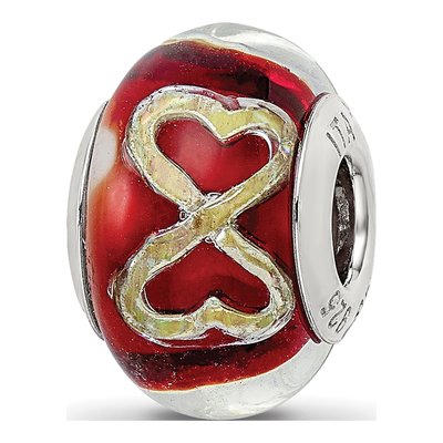 Sterling Silver Red Glass Heart Bead