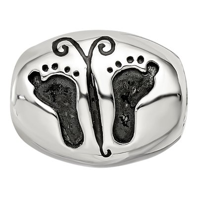 Sterling Silver Antiqued Baby Feet Butterfly Bead – view 4