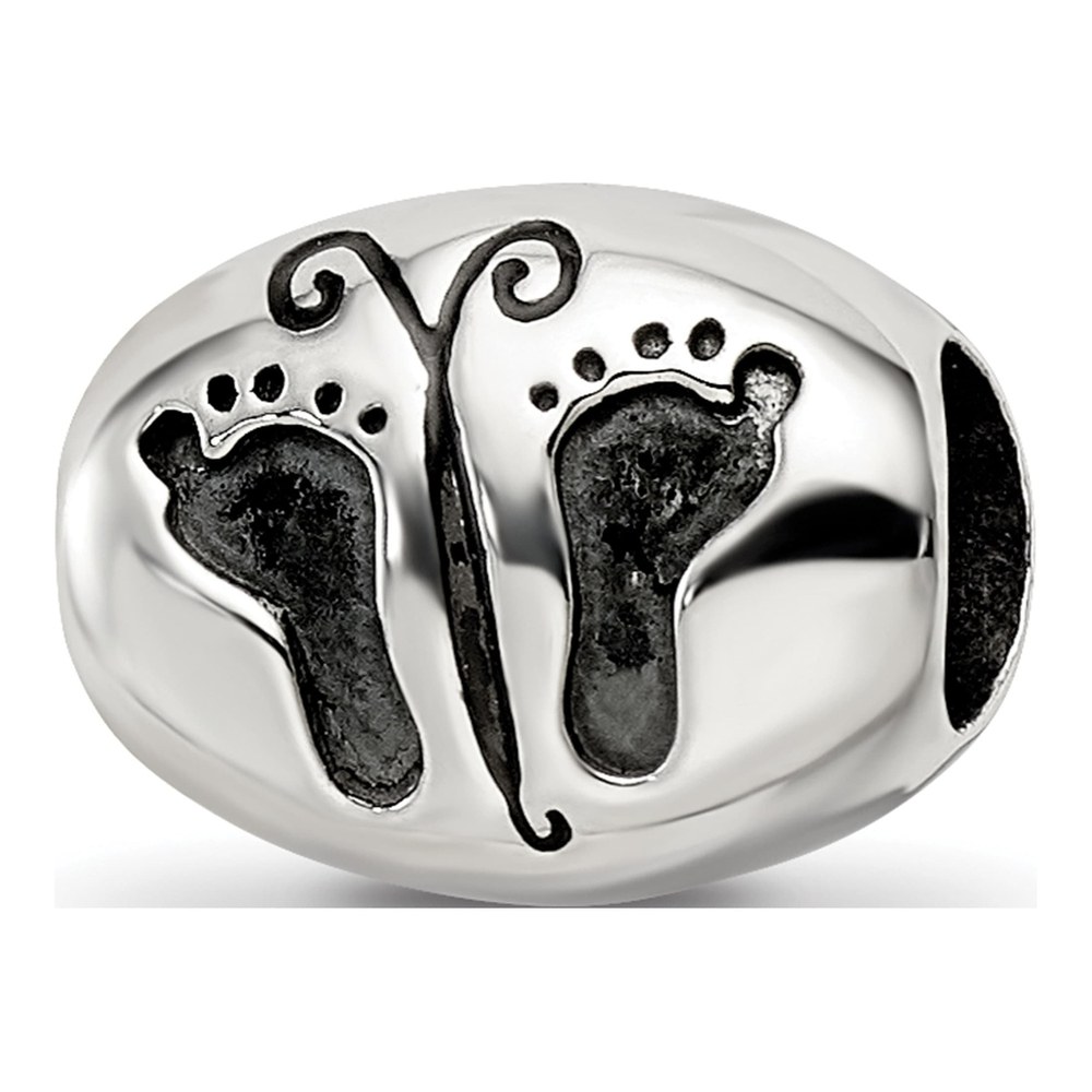 Sterling Silver Antiqued Baby Feet Butterfly Bead