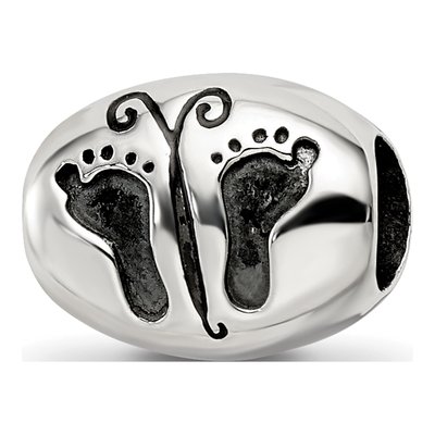 Sterling Silver Antiqued Baby Feet Butterfly Bead