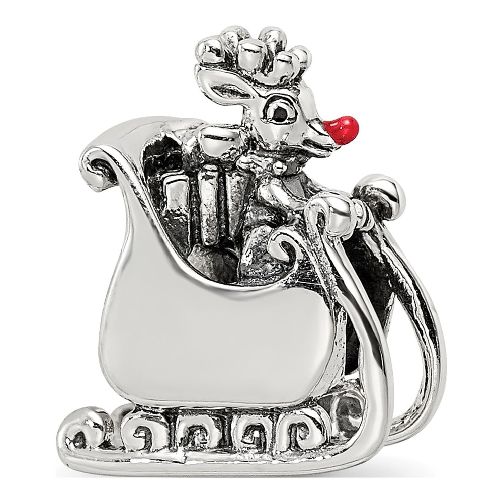 Sterling Silver Enameled Rudolph Sleigh Bead