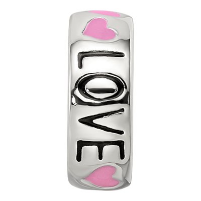 Sterling Silver Pink Enamel Hearts Spacer Bead – view 4