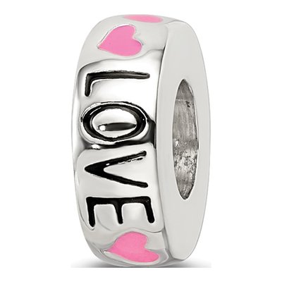 Sterling Silver Pink Enamel Hearts Spacer Bead