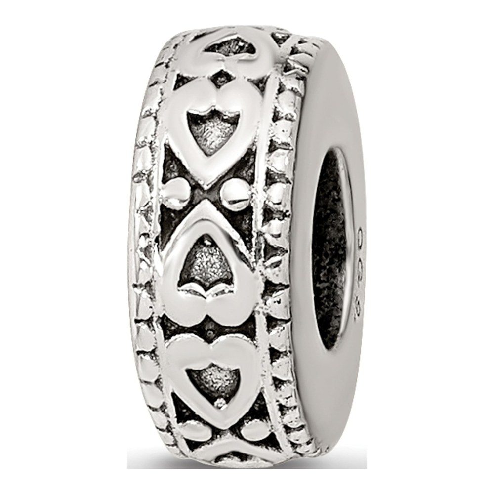 Sterling Silver Antiqued Bali Hearts Gripper Bead