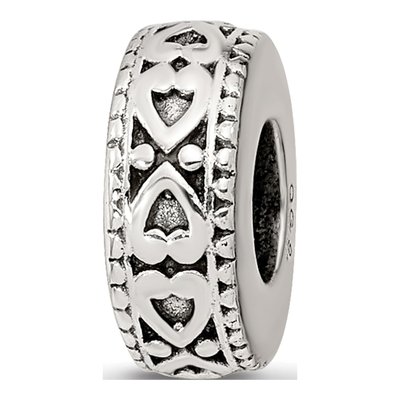 Sterling Silver Antiqued Bali Hearts Gripper Bead