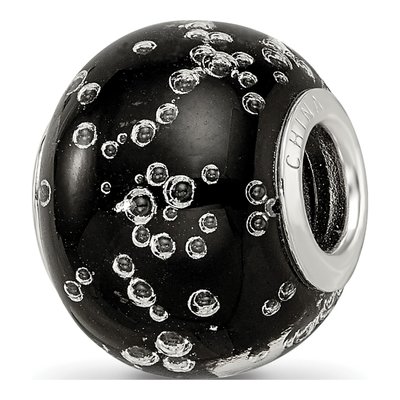 Sterling Silver Bubbles Black Glass Bead