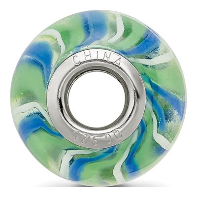 Sterling Silver Blue Green Glass Bead – view 3
