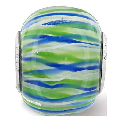 Sterling Silver Blue Green Glass Bead – view 7