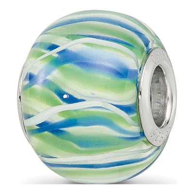 Sterling Silver Blue Green Glass Bead