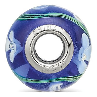 Sterling Silver Floral Blue Glass Bead – view 3