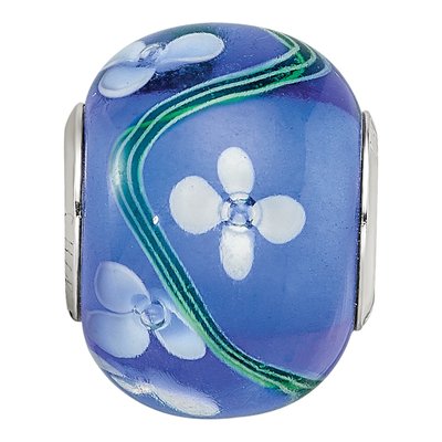 Sterling Silver Floral Blue Glass Bead – view 6
