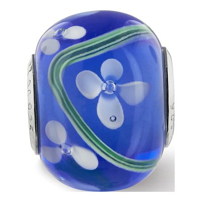 Sterling Silver Floral Blue Glass Bead – view 7