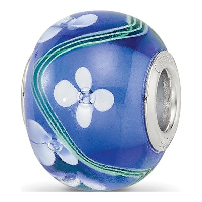 Sterling Silver Floral Blue Glass Bead
