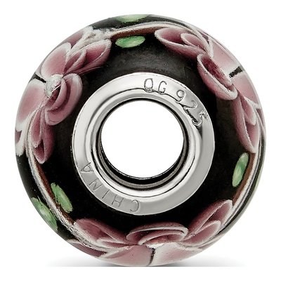 Sterling Silver Pink Green Floral Glass Bead – view 3