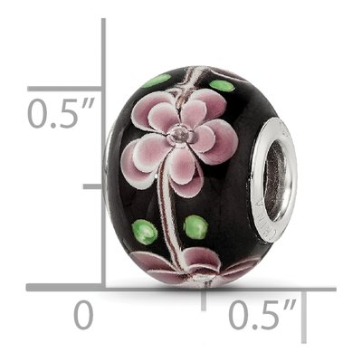 Sterling Silver Pink Green Floral Glass Bead – view 4