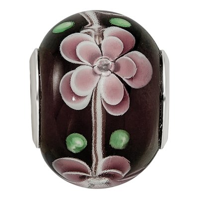 Sterling Silver Pink Green Floral Glass Bead – view 6
