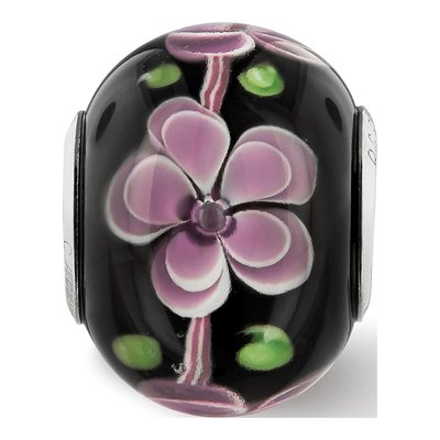 Sterling Silver Pink Green Floral Glass Bead – view 7