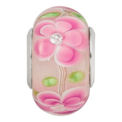 Sterling Silver CZ Floral Glass Bead – view 6