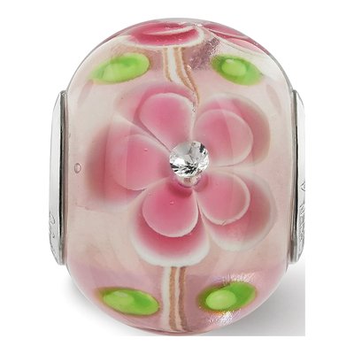 Sterling Silver CZ Floral Glass Bead – view 7