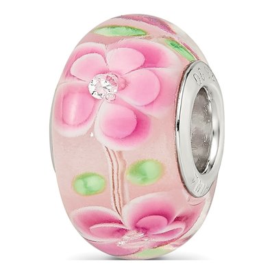 Sterling Silver CZ Floral Glass Bead