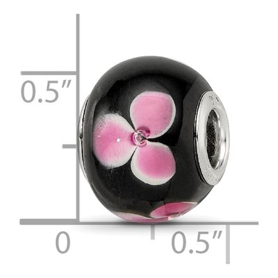 Sterling Silver Pink Floral Black Glass Bead – view 5