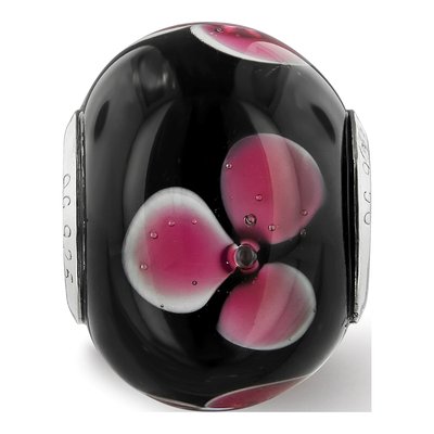 Sterling Silver Pink Floral Black Glass Bead – view 7