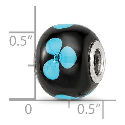 Sterling Silver Blue Floral Glass Bead – view 5