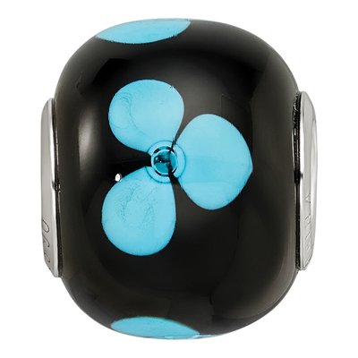 Sterling Silver Blue Floral Glass Bead – view 6