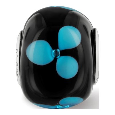 Sterling Silver Blue Floral Glass Bead – view 7