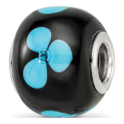 Sterling Silver Blue Floral Glass Bead