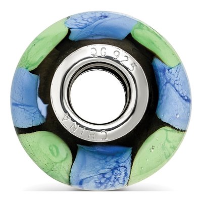 Sterling Silver Blue Green Dot Glass Bead – view 3